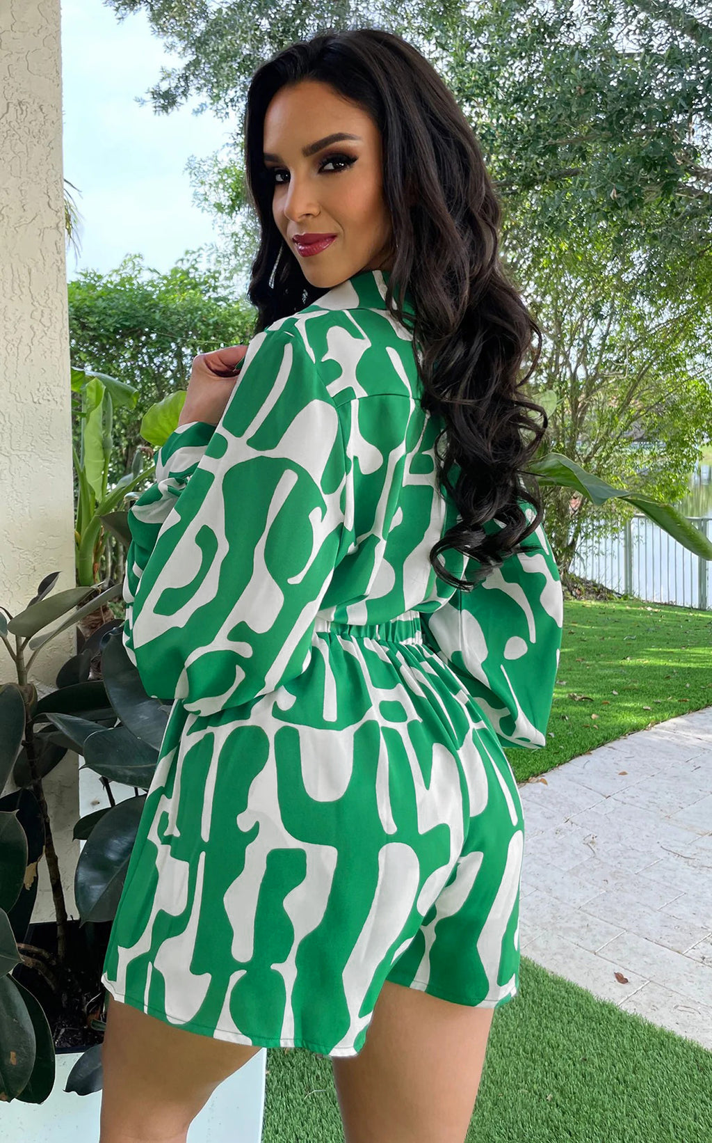 Loose Printed Long Shirt Casual Shorts Suit Summer Two-Piece Set