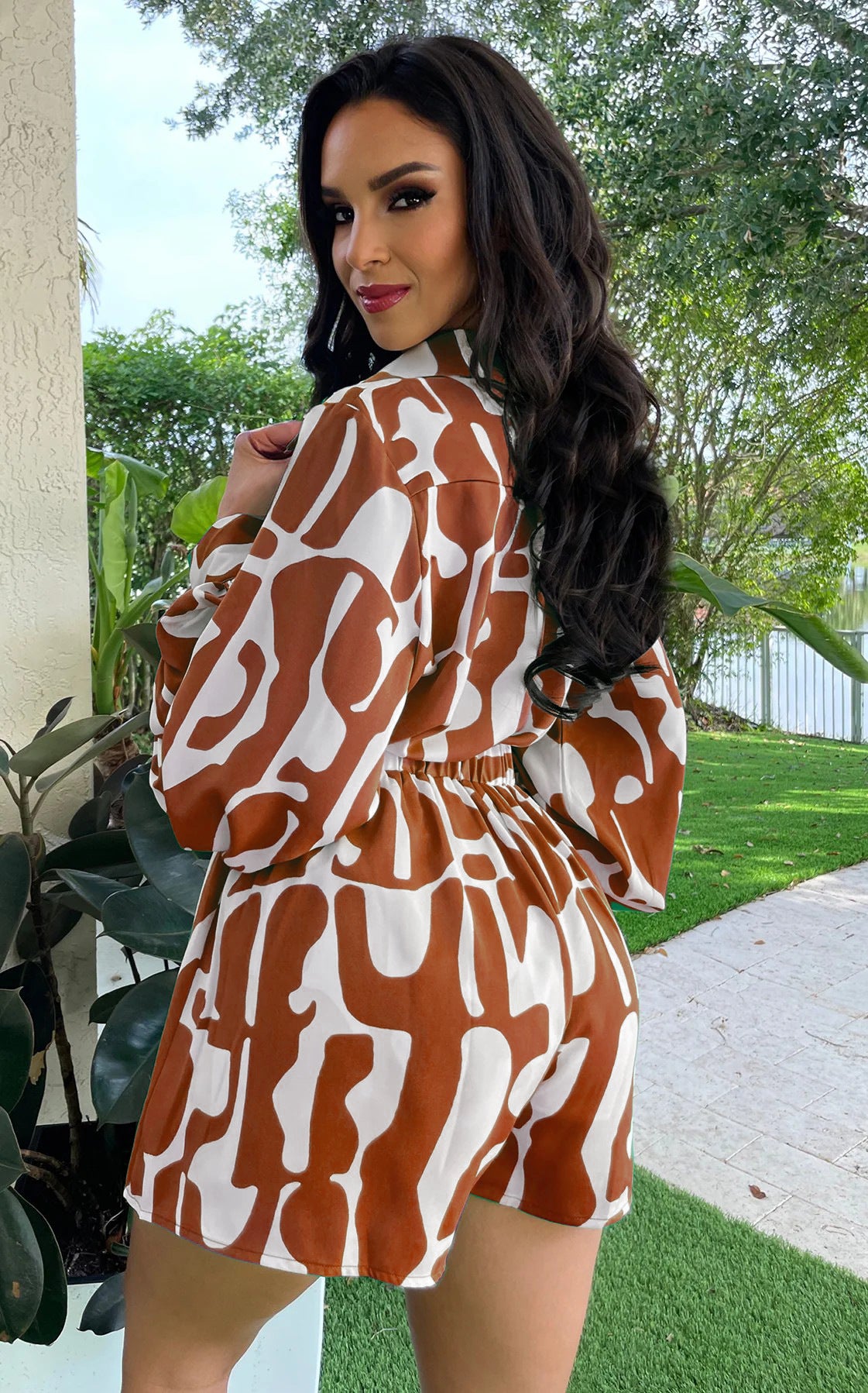 Loose Printed Long Shirt Casual Shorts Suit Summer Two-Piece Set