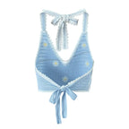 Homemade Southeast Asian Holiday Travel Little Daisy Crocheted Suit Knitted Sling With Shorts Two-Piece Set