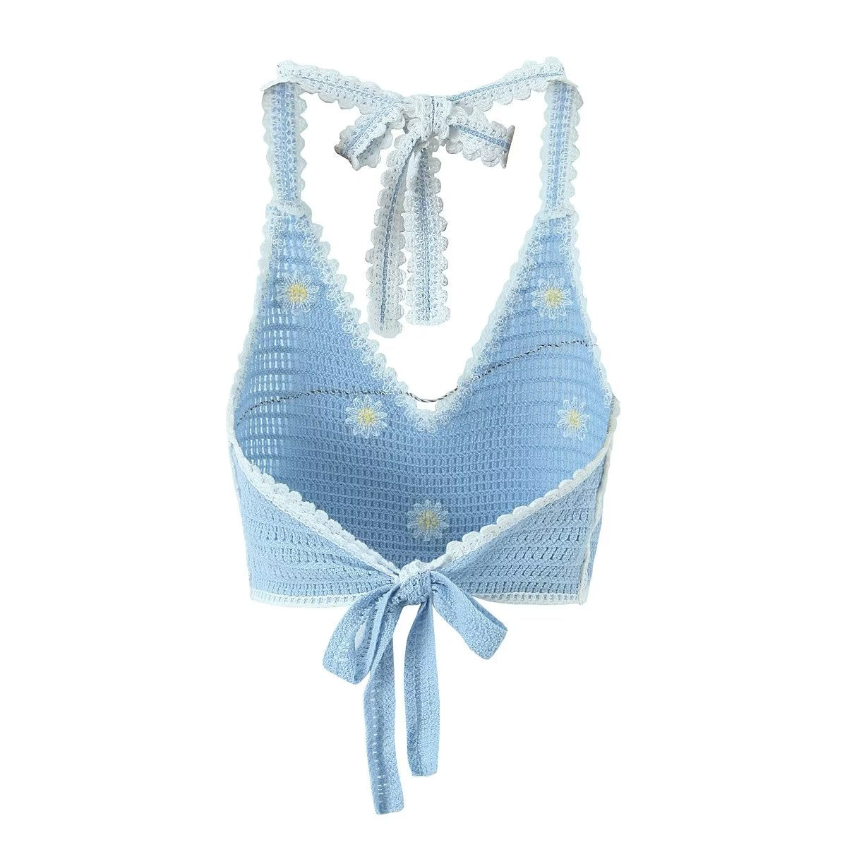 Homemade Southeast Asian Holiday Travel Little Daisy Crocheted Suit Knitted Sling With Shorts Two-Piece Set