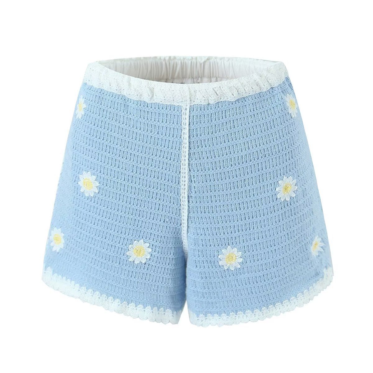 Homemade Southeast Asian Holiday Travel Little Daisy Crocheted Suit Knitted Sling With Shorts Two-Piece Set