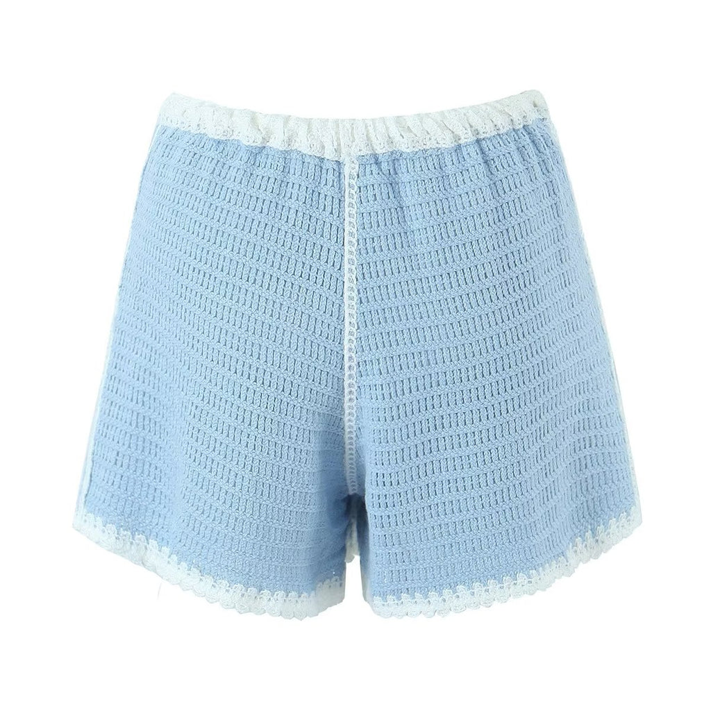 Homemade Southeast Asian Holiday Travel Little Daisy Crocheted Suit Knitted Sling With Shorts Two-Piece Set