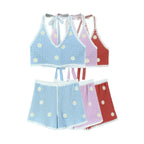 Homemade Southeast Asian Holiday Travel Little Daisy Crocheted Suit Knitted Sling With Shorts Two-Piece Set