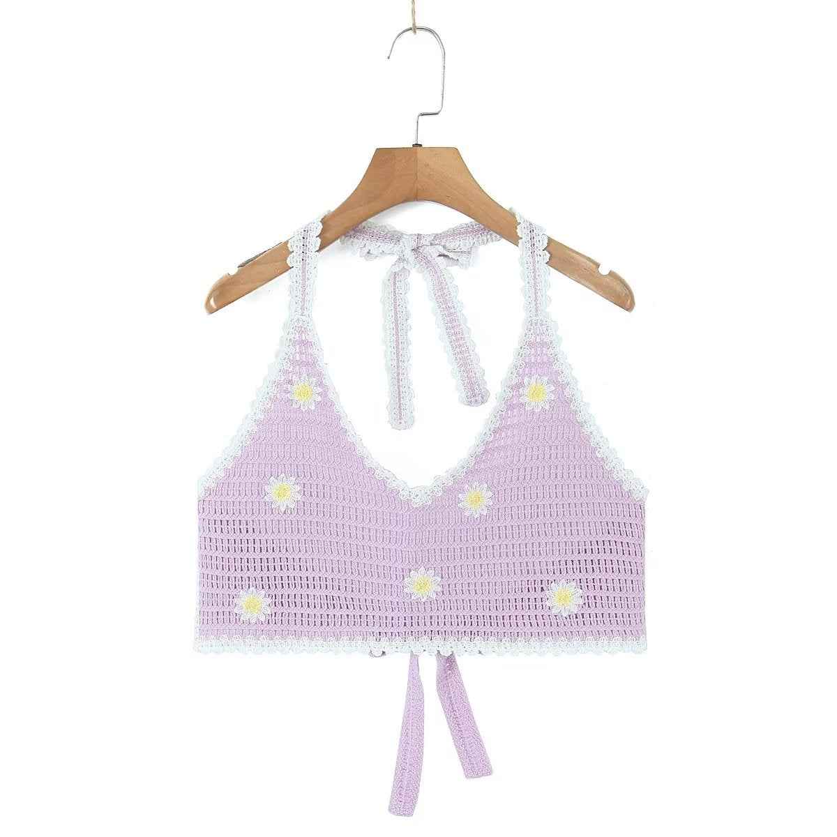 Homemade Southeast Asian Holiday Travel Little Daisy Crocheted Suit Knitted Sling With Shorts Two-Piece Set
