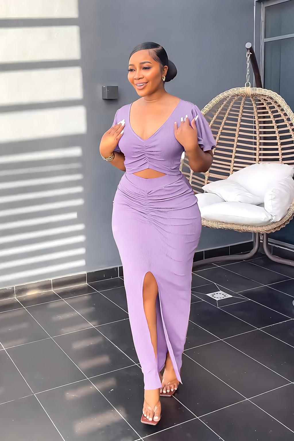 Women's Ruffled V-Neck Cropped Two-Piece Dress Set