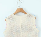 Women Retro Thailand Holiday Floral Vest Cardigan Top Casual All Matching Graceful