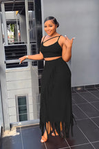 Women's Fringe High-Waisted Cropped Two-Piece Dress Set