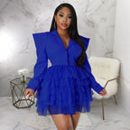 Women's Collared Mesh-Panel Long-Sleeve Mini Dress