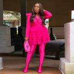 Women's Collared Mesh-Panel Long-Sleeve Mini Dress