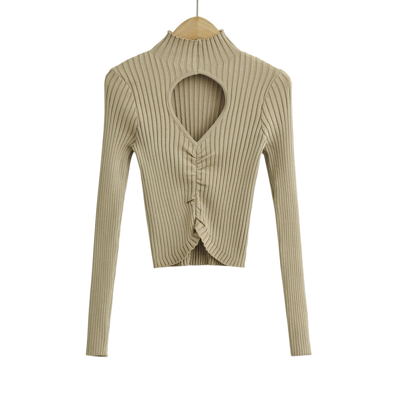 Women's Cutout Elastic Bottoming Top Long Sleeve Slim Fit Knitwear
