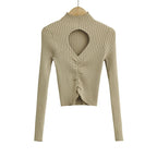 Women's Cutout Elastic Bottoming Top Long Sleeve Slim Fit Knitwear