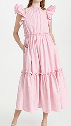 Women's Ruffled Short Sleeve A-Line Midi Dress