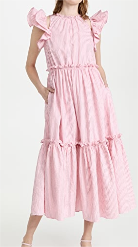 Women's Ruffled Short Sleeve A-Line Midi Dress