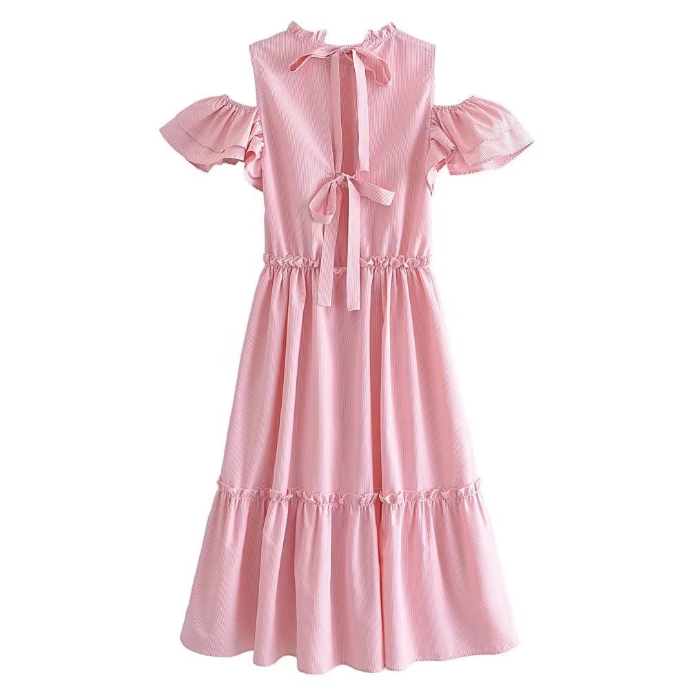 Women's Ruffled Short Sleeve A-Line Midi Dress