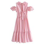 Women's Ruffled Short Sleeve A-Line Midi Dress
