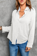 Women's Color Shirt Breasted Collared Cotton Linen Loose Cardigan