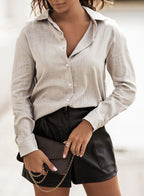 Women's Color Shirt Breasted Collared Cotton Linen Loose Cardigan