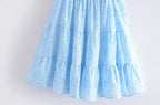 Blue Square-Neck Puff-Sleeve Tiered Mini Dress