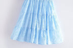 Blue Square-Neck Puff-Sleeve Tiered Mini Dress
