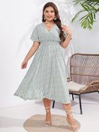 Floral V-Neck Short Sleeve Midi Dress
