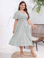 Floral V-Neck Short Sleeve Midi Dress