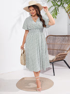 Floral V-Neck Short Sleeve Midi Dress