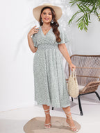 Floral V-Neck Short Sleeve Midi Dress