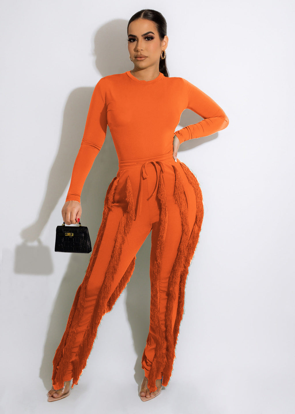 Clothing Suit Tassel Lace Jumpsuit Two-Piece Set Solid Color Sports Autumn Winter