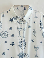 Women's Summer Fashionable Printed Shirt Loose Lapels Single Breasted Long Sleeve Shirt Top