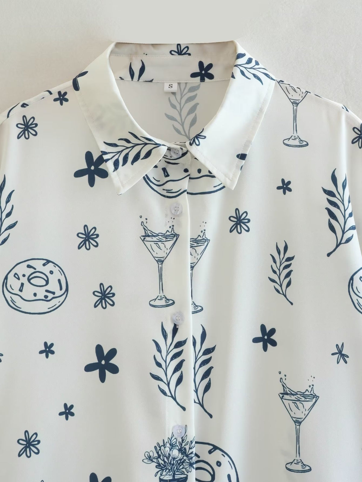 Women's Summer Fashionable Printed Shirt Loose Lapels Single Breasted Long Sleeve Shirt Top