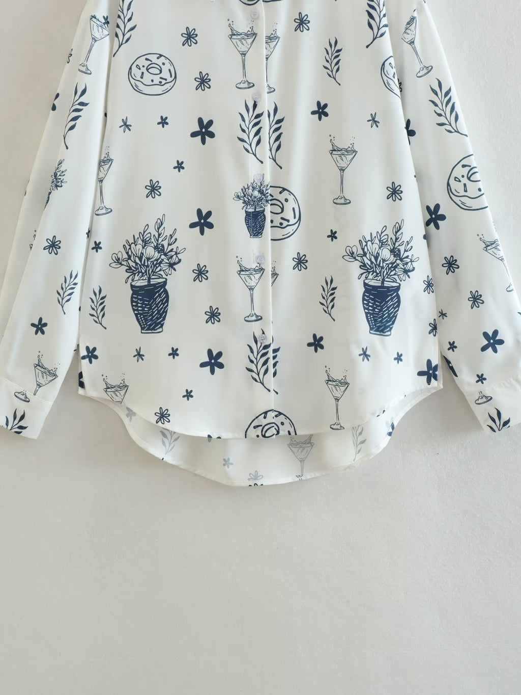 Women's Summer Fashionable Printed Shirt Loose Lapels Single Breasted Long Sleeve Shirt Top