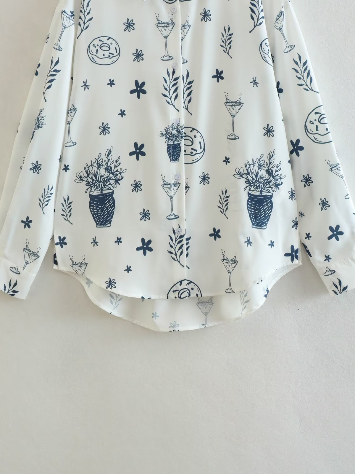 Women's Summer Fashionable Printed Shirt Loose Lapels Single Breasted Long Sleeve Shirt Top
