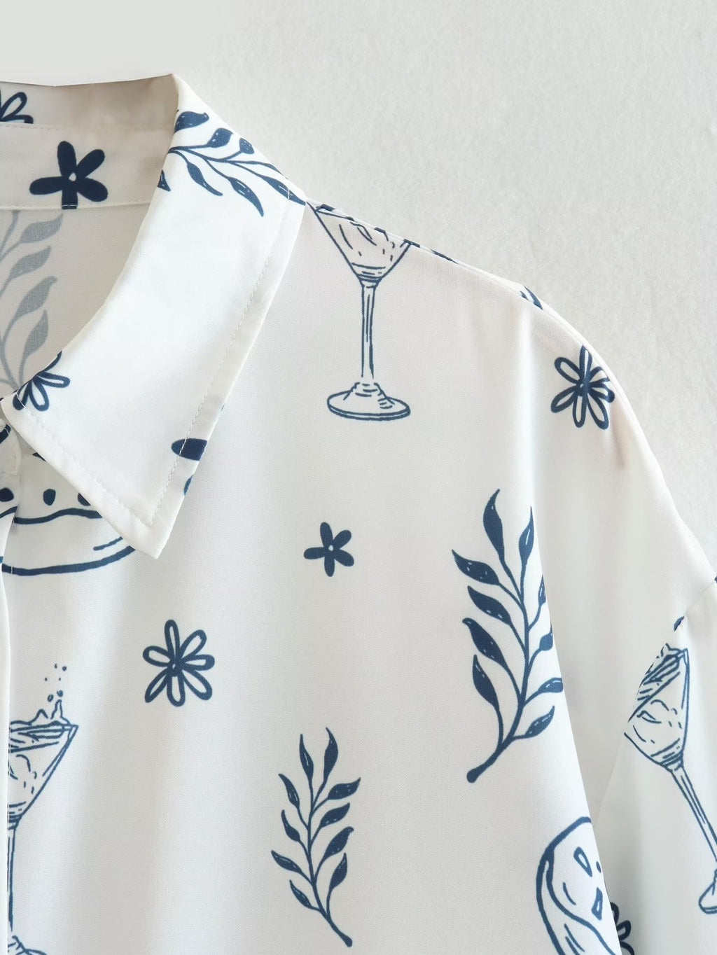 Women's Summer Fashionable Printed Shirt Loose Lapels Single Breasted Long Sleeve Shirt Top
