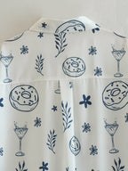 Women's Summer Fashionable Printed Shirt Loose Lapels Single Breasted Long Sleeve Shirt Top