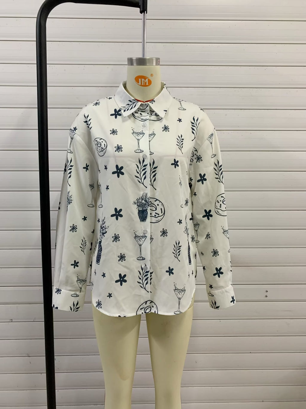 Women's Summer Fashionable Printed Shirt Loose Lapels Single Breasted Long Sleeve Shirt Top