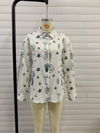 Women's Summer Fashionable Printed Shirt Loose Lapels Single Breasted Long Sleeve Shirt Top