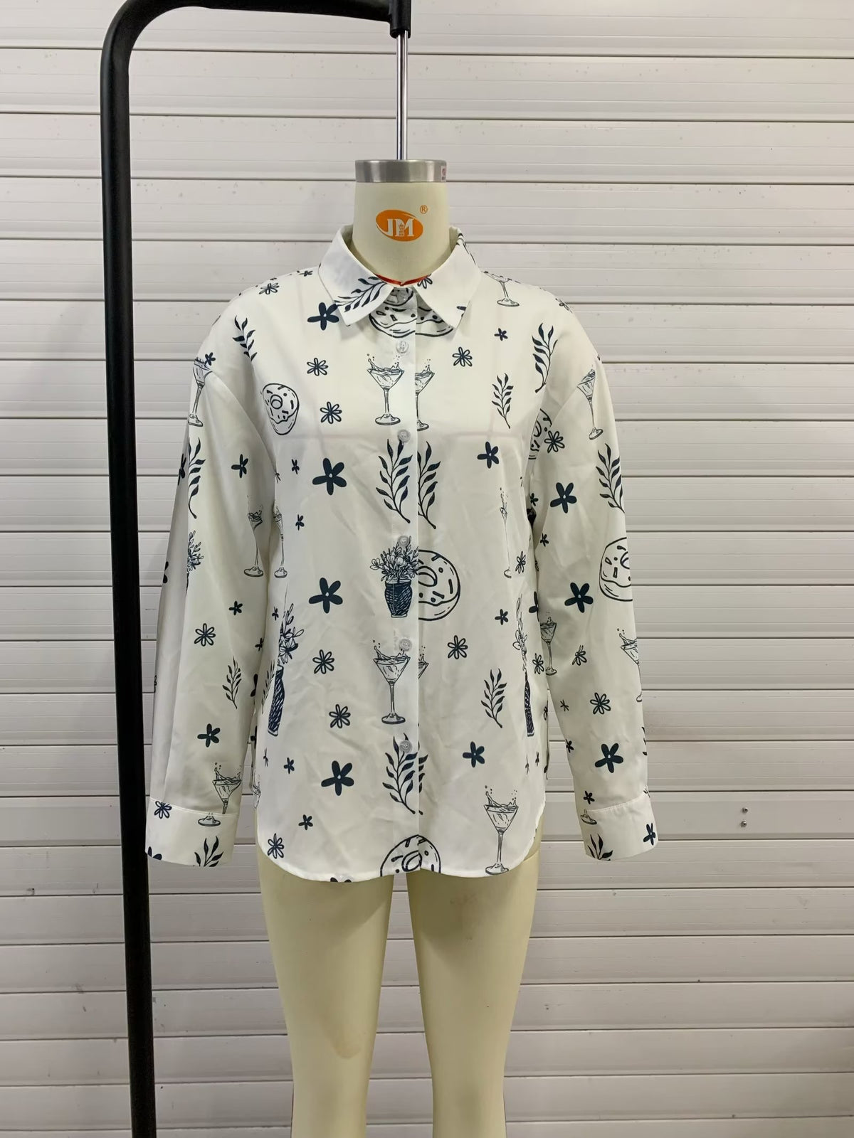 Women's Summer Fashionable Printed Shirt Loose Lapels Single Breasted Long Sleeve Shirt Top