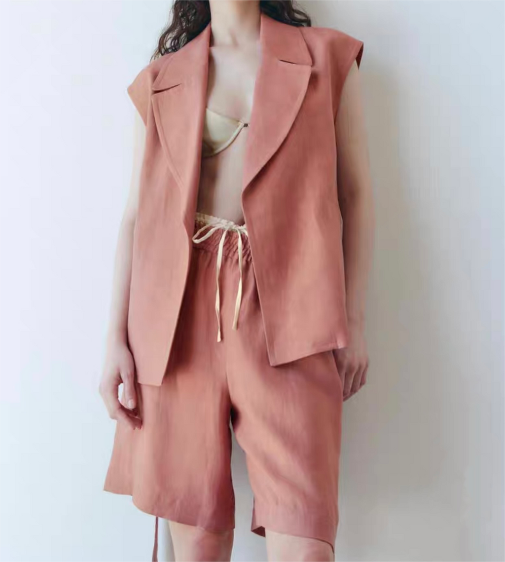 Summer Urban Matching Belt Vest Shorts Suit Set