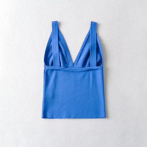 Spring Summer Sexy Deep V Plunge Neck Slimming Top Basic Solid Color Knitted Small Tank Top Vest