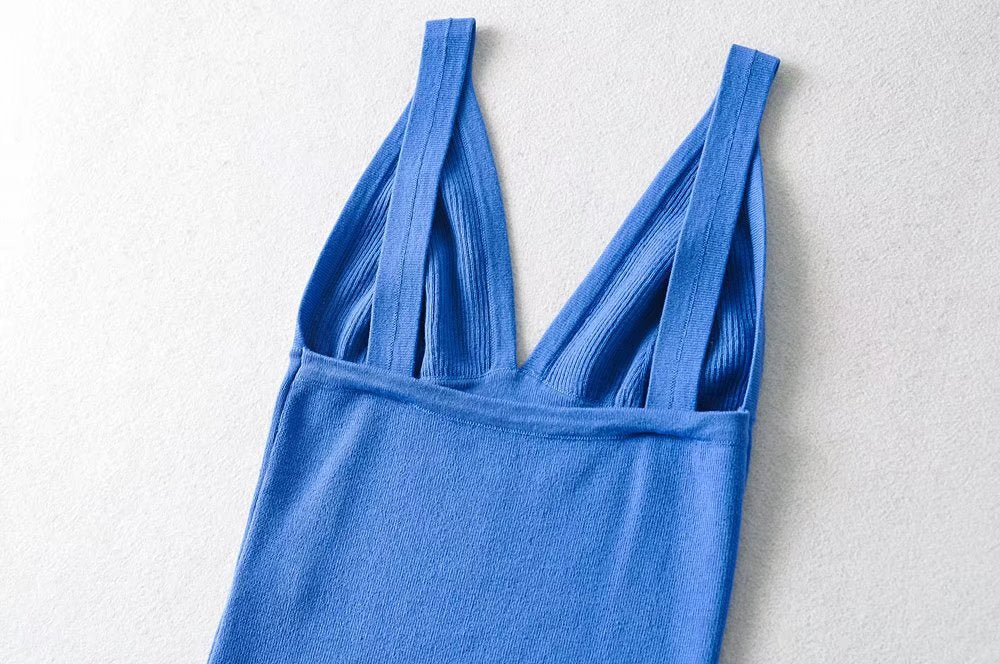 Women's 's Deep V Plunge Neck Top Basic Solid Color Knitted Small Tank Top