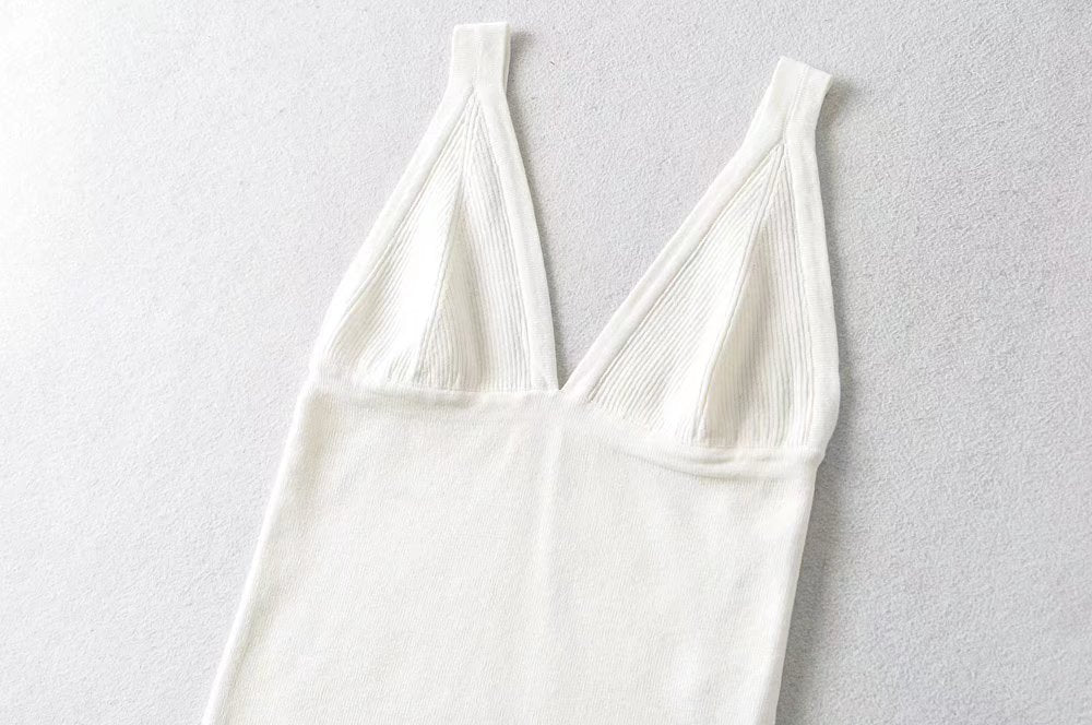 Women's 's Deep V Plunge Neck Top Basic Solid Color Knitted Small Tank Top