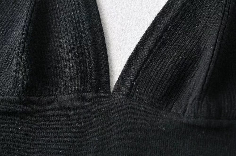 Women's 's Deep V Plunge Neck Top Basic Solid Color Knitted Small Tank Top