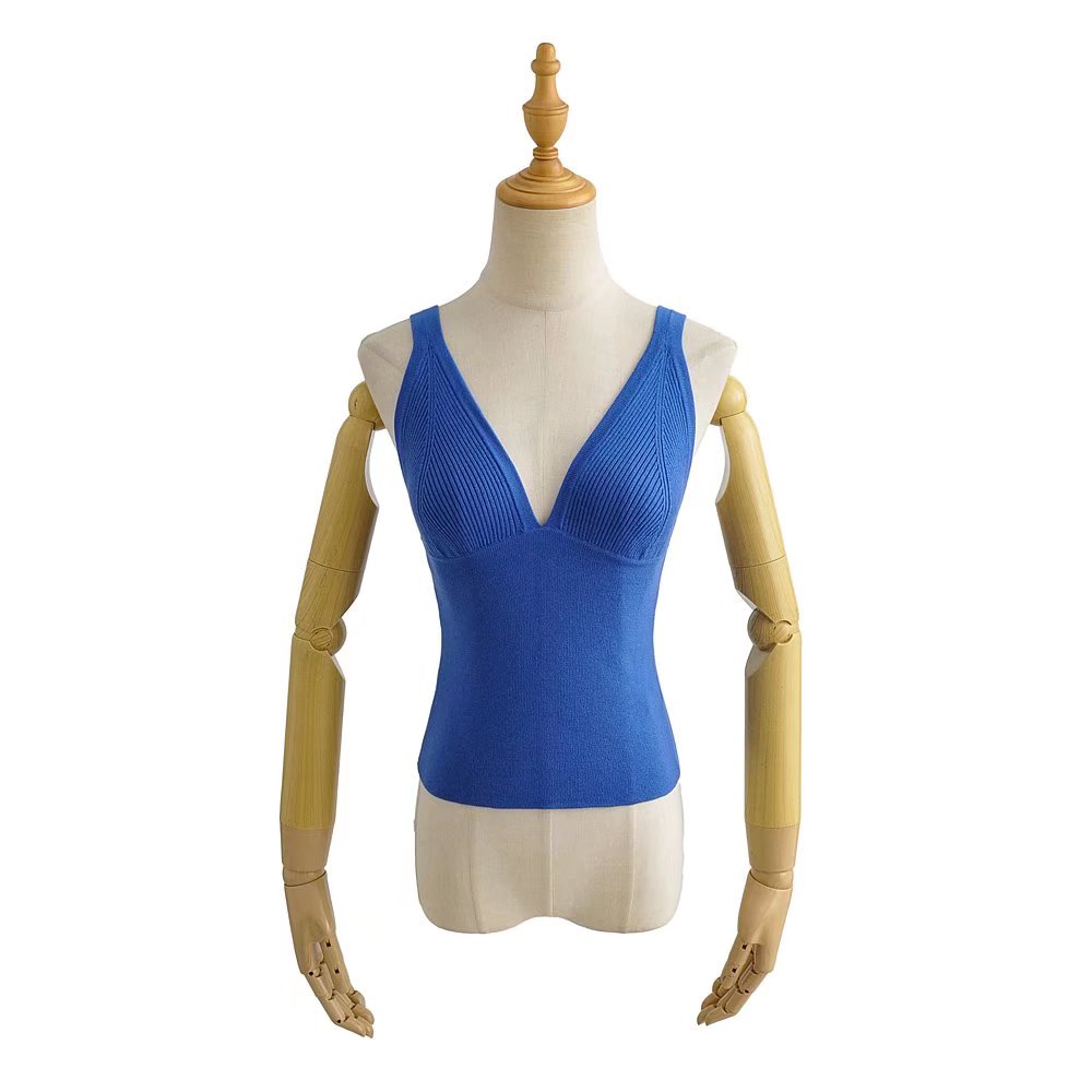 Women's 's Deep V Plunge Neck Top Basic Solid Color Knitted Small Tank Top