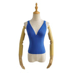 Women's 's Deep V Plunge Neck Top Basic Solid Color Knitted Small Tank Top