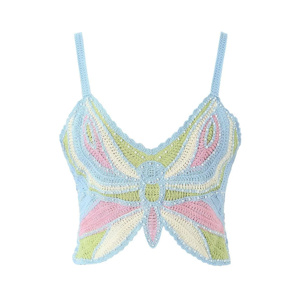 Women's Beaded Crochet Bow Top