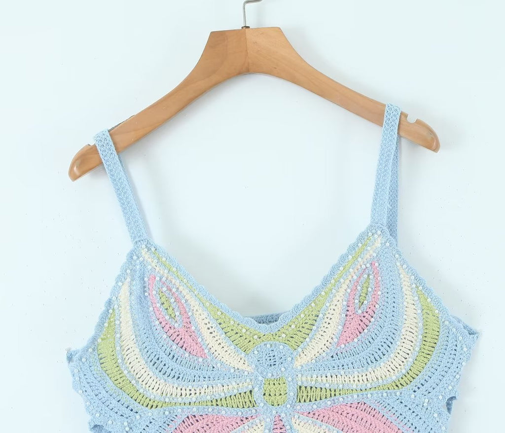 Women's Beaded Crochet Bow Top