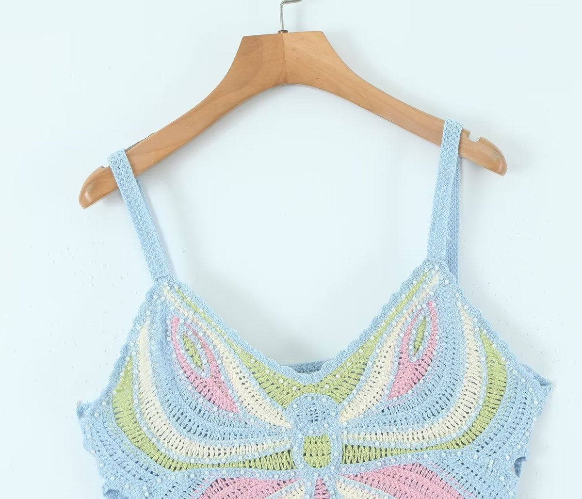 Women's Beaded Crochet Bow Top