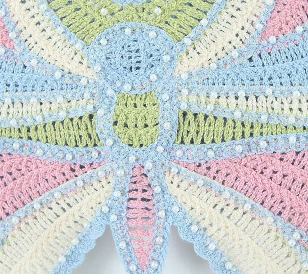 Women's Beaded Crochet Bow Top