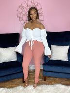 Women's Off-Shoulder Drawstring Lace Crop Top
