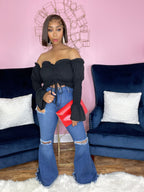 Women's Off-Shoulder Drawstring Lace Crop Top
